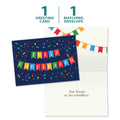Load image into Gallery viewer, The cover and inside of Tree-Free’s Cumpleanos Confetti card, along with the following text: “1 greeting card, 1 matching envelope”