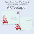 Load image into Gallery viewer, The inside of Tree-Free’s Cumpleanos Truck card, with the cover and envelope in the background.
