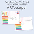 Load image into Gallery viewer, The inside of Tree-Free’s Feliz Cake card, with the cover and envelope in the background.