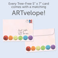 Load image into Gallery viewer, The inside of Tree-Free’s Feliz Cupcakes card, with the cover and envelope in the background.