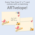 Load image into Gallery viewer, The inside of Tree-Free’s Cumpleanos Bird card, with the cover and envelope in the background.