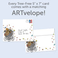 Load image into Gallery viewer, The envelope for Tree-Free’s Felicidades Carriage card, along with the following text: “Every Tree-Free 5x7 card comes with a matching ARTvelope!”