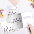 Load image into Gallery viewer, The inside of Tree-Free’s Simpatia Flowers card, with the cover and envelope in the background.