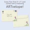 Load image into Gallery viewer, The envelope for Tree-Free’s Gracias Flowers card, along with the following text: “Every Tree-Free 5x7 card comes with a matching ARTvelope!”