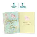 Load image into Gallery viewer, The cover and inside of Tree-Free’s Felicidades Hearts card, along with the following text: “1 greeting card, 1 matching envelope”