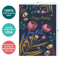 Load image into Gallery viewer, The cover of Tree-Free’s Beauty and Grace card with lines demonstrating its 5x7 dimensions, along with the following text: “100% PCW recycled paper, proudly made in the USA, sustainably printed on extra-thick card stock”