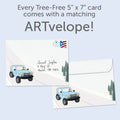Load image into Gallery viewer, The envelope for Tree-Free’s Year of Adventures card, along with the following text: “Every Tree-Free 5x7 card comes with a matching ARTvelope!”