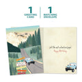 Load image into Gallery viewer, The cover and inside of Tree-Free’s Year of Adventures card, along with the following text: “1 greeting card, 1 matching envelope”