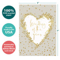 Load image into Gallery viewer, The cover of Tree-Free’s Just the Beginning card with lines demonstrating its 5x7 dimensions, along with the following text: “100% PCW recycled paper, proudly made in the USA, sustainably printed on extra-thick card stock”