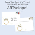 Load image into Gallery viewer, The envelope for Tree-Free’s Hooray Ring card, along with the following text: “Every Tree-Free 5x7 card comes with a matching ARTvelope!”