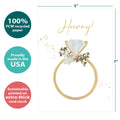 Load image into Gallery viewer, The cover of Tree-Free’s Hooray Ring card with lines demonstrating its 5x7 dimensions, along with the following text: “100% PCW recycled paper, proudly made in the USA, sustainably printed on extra-thick card stock”