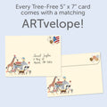 Load image into Gallery viewer, The envelope for Tree-Free’s Parade on the Way card, along with the following text: “Every Tree-Free 5x7 card comes with a matching ARTvelope!”