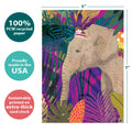 Load image into Gallery viewer, The cover of Tree-Free’s Huge Wishes card with lines demonstrating its 5x7 dimensions, along with the following text: “100% PCW recycled paper, proudly made in the USA, sustainably printed on extra-thick card stock”