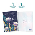 Load image into Gallery viewer, The cover and inside of Tree-Free’s Heartfelt Moon card, along with the following text: “1 greeting card, 1 matching envelope”