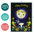 Load image into Gallery viewer, The cover of Tree-Free’s Light Love Spirit card with lines demonstrating its 5x7 dimensions, along with the following text: “100% PCW recycled paper, proudly made in the USA, sustainably printed on extra-thick card stock”