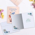 Load image into Gallery viewer, The inside of Tree-Free’s A Little Bird card, with the cover and envelope in the background.