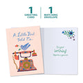 Load image into Gallery viewer, The cover and inside of Tree-Free’s A Little Bird card, along with the following text: “1 greeting card, 1 matching envelope”