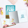 Load image into Gallery viewer, The inside of Tree-Free’s Next Stop card, with the cover and envelope in the background.