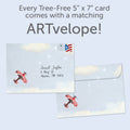Load image into Gallery viewer, The envelope for Tree-Free’s Dreams Take Flight card, along with the following text: “Every Tree-Free 5x7 card comes with a matching ARTvelope!”