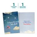 Load image into Gallery viewer, The cover and inside of Tree-Free’s Dreams Take Flight card, along with the following text: “1 greeting card, 1 matching envelope”
