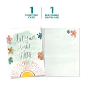 Load image into Gallery viewer, The cover and inside of Tree-Free’s Let Your Light Shine card, along with the following text: “1 greeting card, 1 matching envelope”