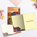 Load image into Gallery viewer, The inside of Tree-Free’s Autumn Farm card, with the cover and envelope in the background.