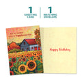 Load image into Gallery viewer, The cover and inside of Tree-Free’s Autumn Farm card, along with the following text: “1 greeting card, 1 matching envelope”