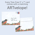 Load image into Gallery viewer, The envelope for Tree-Free’s Bird Songs card, along with the following text: “Every Tree-Free 5x7 card comes with a matching ARTvelope!”