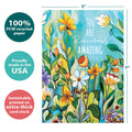 Load image into Gallery viewer, The cover of Tree-Free’s Ridiculously Amazing Day card with lines demonstrating its 5x7 dimensions, along with the following text: “100% PCW recycled paper, proudly made in the USA, sustainably printed on extra-thick card stock”