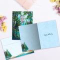 Load image into Gallery viewer, The inside of Tree-Free’s Happy Place card, with the cover and envelope in the background.
