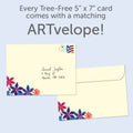 Load image into Gallery viewer, The envelope for Tree-Free’s Shared Happiness card, along with the following text: “Every Tree-Free 5x7 card comes with a matching ARTvelope!”