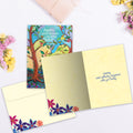 Load image into Gallery viewer, The inside of Tree-Free’s Shared Happiness card, with the cover and envelope in the background.