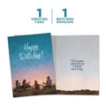 Load image into Gallery viewer, The cover and inside of Tree-Free’s Lakeside Campfire card, along with the following text: “1 greeting card, 1 matching envelope”