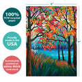 Load image into Gallery viewer, The cover of Tree-Free’s Shimmering Wishes card with lines demonstrating its 5x7 dimensions, along with the following text: “100% PCW recycled paper, proudly made in the USA, sustainably printed on extra-thick card stock”
