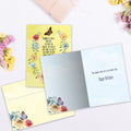 Load image into Gallery viewer, The inside of Tree-Free’s Happy Butterflies card, with the cover and envelope in the background.