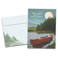 Load image into Gallery viewer, The cover of Tree-Free's Serene Canoe card, along with its matching envelope.