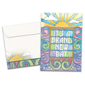 Load image into Gallery viewer, The cover of Tree-Free's Brand New Day card, along with its matching envelope.