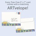 Load image into Gallery viewer, The envelope for Tree-Free’s Brand New Day card, along with the following text: “Every Tree-Free 5x7 card comes with a matching ARTvelope!”