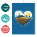 Load image into Gallery viewer, The cover of Tree-Free’s Follow Your Heart card with lines demonstrating its 5x7 dimensions, along with the following text: “100% PCW recycled paper, proudly made in the USA, sustainably printed on extra-thick card stock”