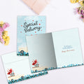 Load image into Gallery viewer, The inside of Tree-Free’s Truckloads of Love card, with the cover and envelope in the background.