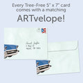 Load image into Gallery viewer, The envelope for Tree-Free’s Just Classic card, along with the following text: “Every Tree-Free 5x7 card comes with a matching ARTvelope!”