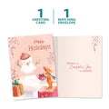 Load image into Gallery viewer, The cover and inside of Tree-Free’s Comfort Joy Snowman card, along with the following text: “1 greeting card, 1 matching envelope”