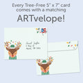 Load image into Gallery viewer, The envelope for Tree-Free’s Merry Bright Reindeer card, along with the following text: “Every Tree-Free 5x7 card comes with a matching ARTvelope!”