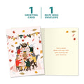 Load image into Gallery viewer, The cover and inside of Tree-Free’s Thankful Feast card, along with the following text: “1 greeting card, 1 matching envelope”