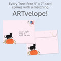 Load image into Gallery viewer, The envelope for Tree-Free’s Pumpkins Gleam card, along with the following text: “Every Tree-Free 5x7 card comes with a matching ARTvelope!”
