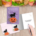 Load image into Gallery viewer, The inside of Tree-Free’s Pumpkins Gleam card, with the cover and envelope in the background.