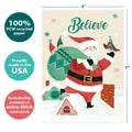 Load image into Gallery viewer, The cover of Tree-Free’s Believe in Magic card with lines demonstrating its 5x7 dimensions, along with the following text: “100% PCW recycled paper, proudly made in the USA, sustainably printed on extra-thick card stock”