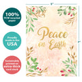 Load image into Gallery viewer, The cover of Tree-Free’s Peace Every Day card with lines demonstrating its 5x7 dimensions, along with the following text: “100% PCW recycled paper, proudly made in the USA, sustainably printed on extra-thick card stock”