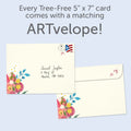 Load image into Gallery viewer, The envelope for Tree-Free’s Joyful 30 card, along with the following text: “Every Tree-Free 5x7 card comes with a matching ARTvelope!”