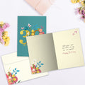 Load image into Gallery viewer, The inside of Tree-Free’s Joyful 30 card, with the cover and envelope in the background.